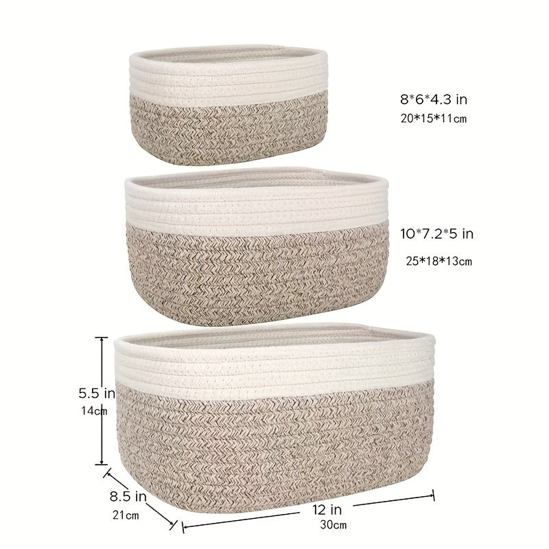 Set of three Japanese style storage baskets in natural tones, ideal for organizing home spaces