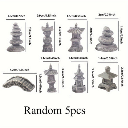 Assorted five-piece set of Japanese zen garden bridge models with intricate designs in gray colors