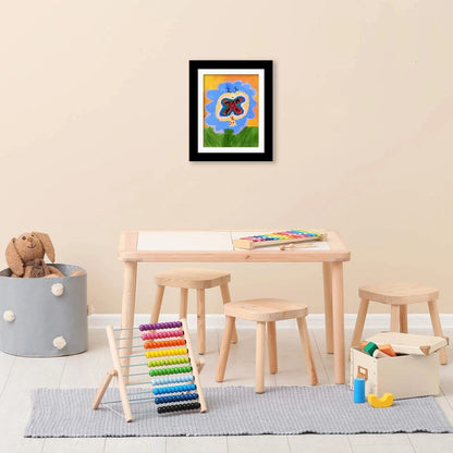 Nutshell kids art frames with magnetic front displayed in a colorful playroom setting