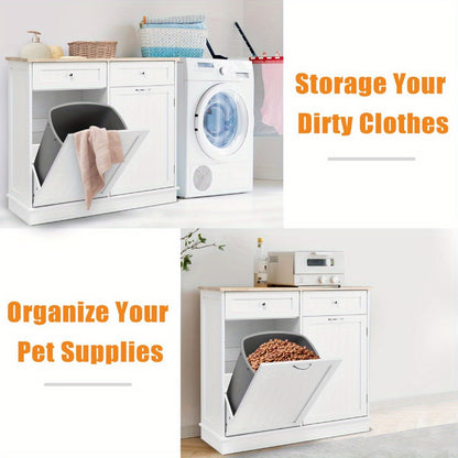 Nutshell kitchen storage cabinet with trash bin holder for laundry and pet supplies organization