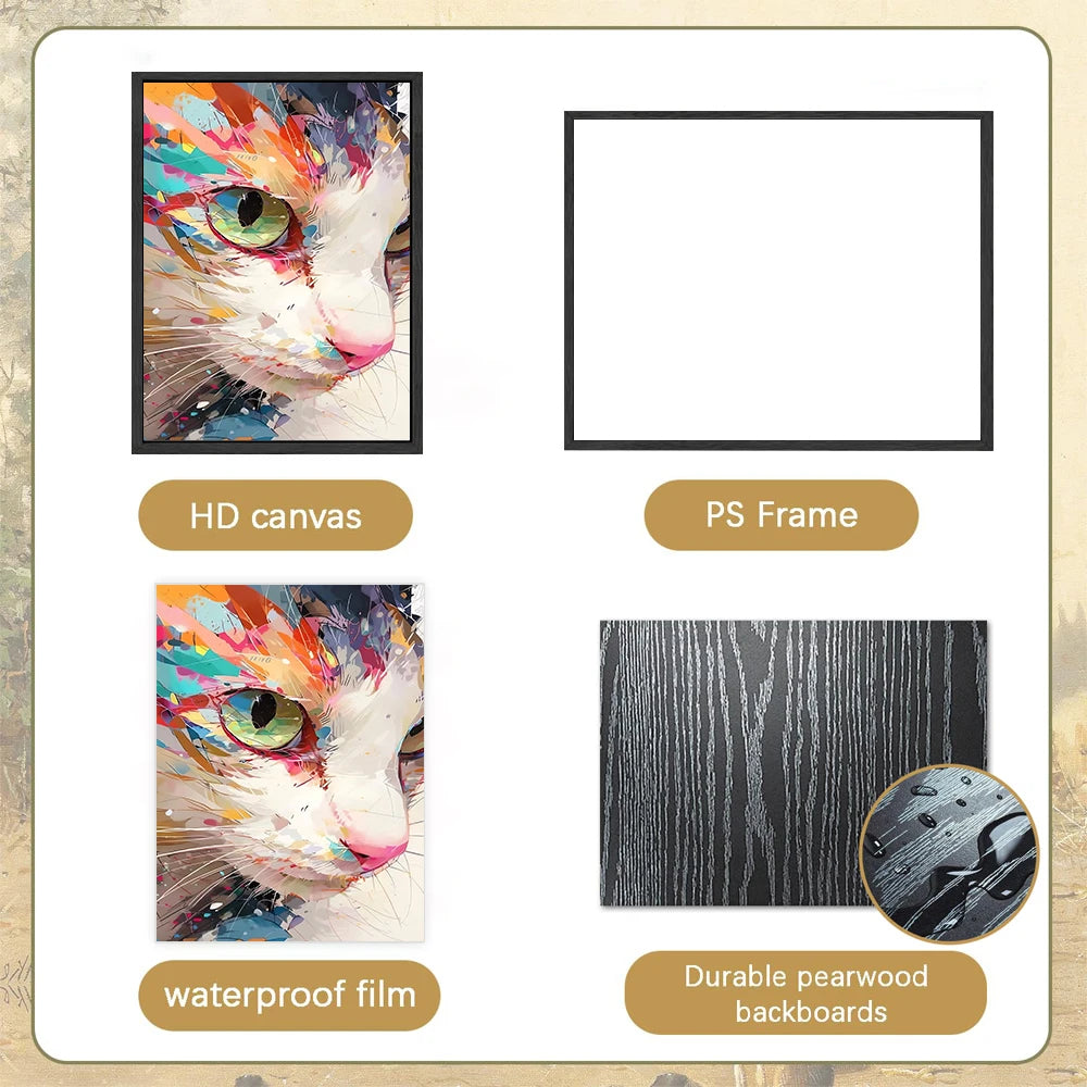 Colorful kitten wall art canvas print featuring vibrant details and waterproof film finish