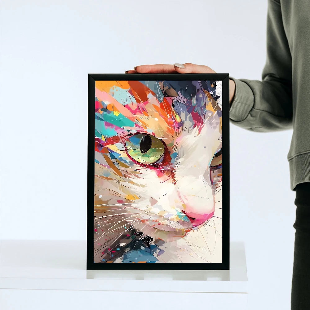 Colorful kitten wall art canvas print showcasing vibrant hues and abstract design
