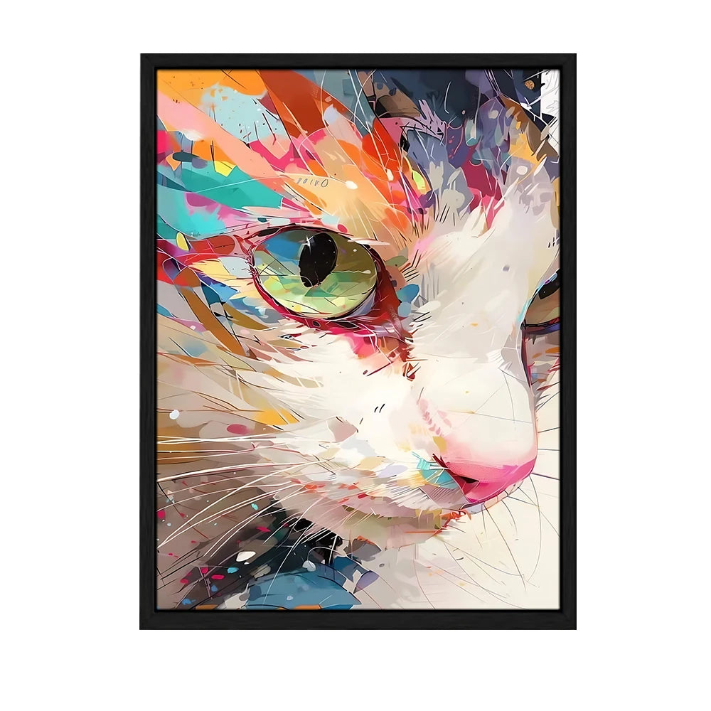 Colorful kitten wall art canvas print featuring a vibrant, abstract cat portrait