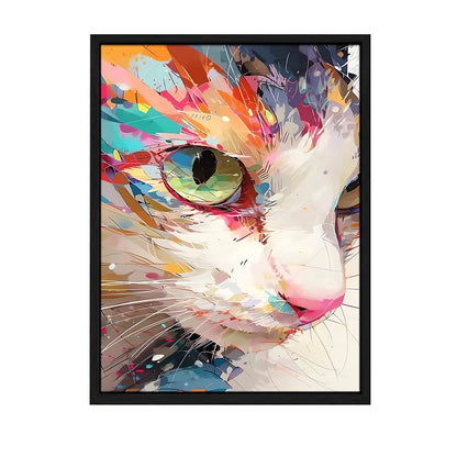 Colorful kitten wall art canvas print featuring a vibrant, abstract cat portrait