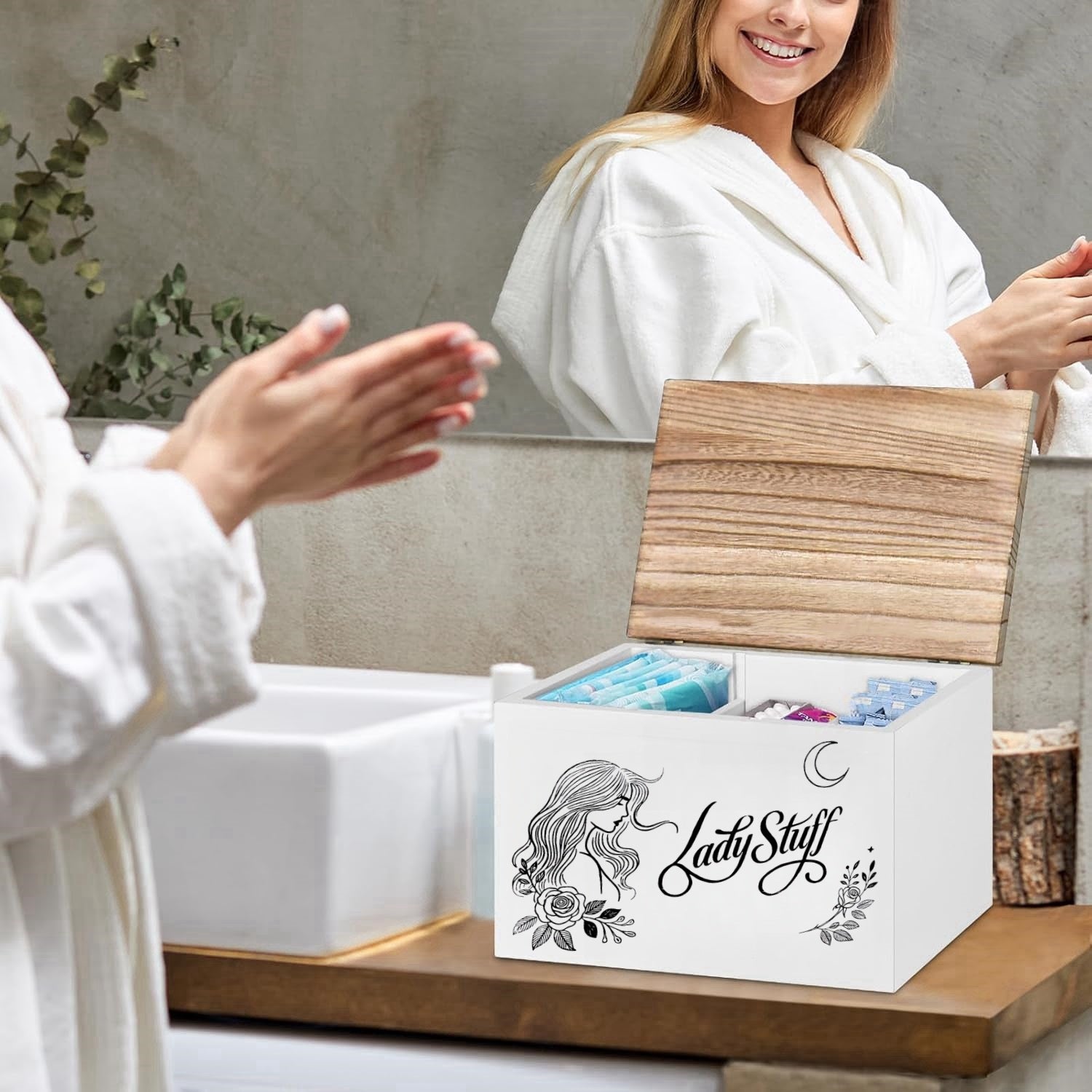 Nutshell lady stuff storage container with elegant design for organizing bathroom essentials