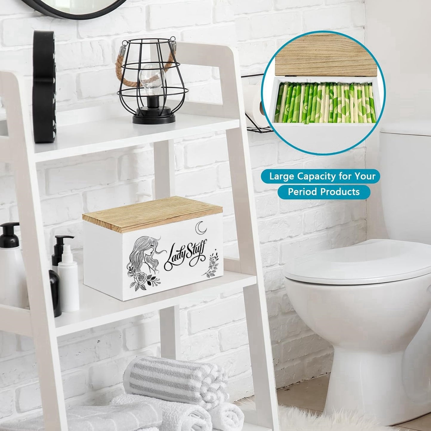 Nutshell lady stuff storage container with a decorative design for organizing bathroom essentials