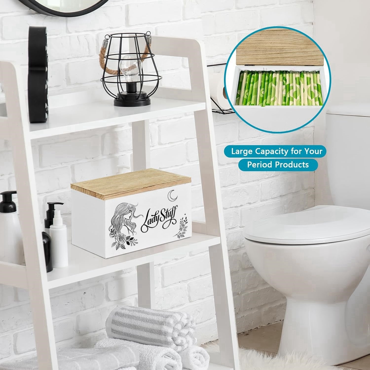 Nutshell lady stuff storage container with a decorative design for organizing bathroom essentials