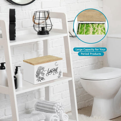 Nutshell lady stuff storage container with a decorative design for organizing bathroom essentials