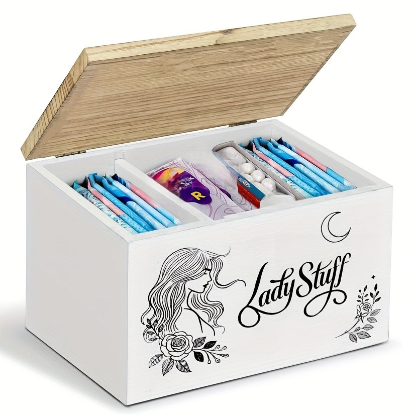 Nutshell lady stuff storage container in white wood with a decorative floral design and compartments for organization