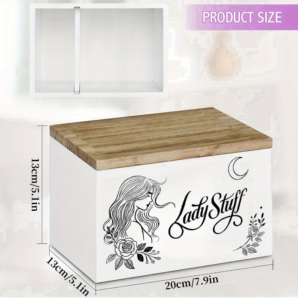 Nutshell lady stuff storage container with wooden lid for organized bathroom essentials