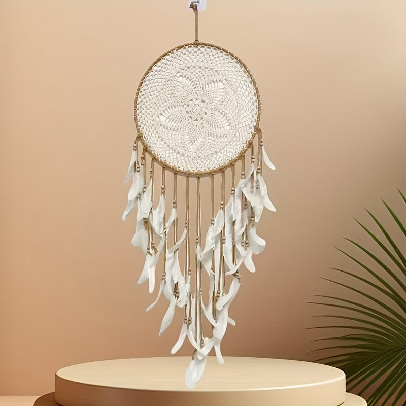 Large boho chic dreamcatcher with delicate fabric strands for stylish home decor