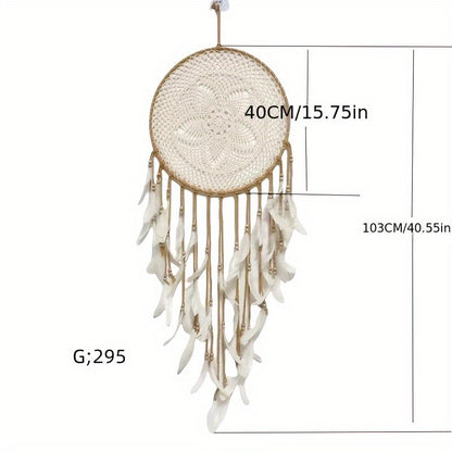 Large boho chic dreamcatcher with intricate design and cascading feathers for home decor