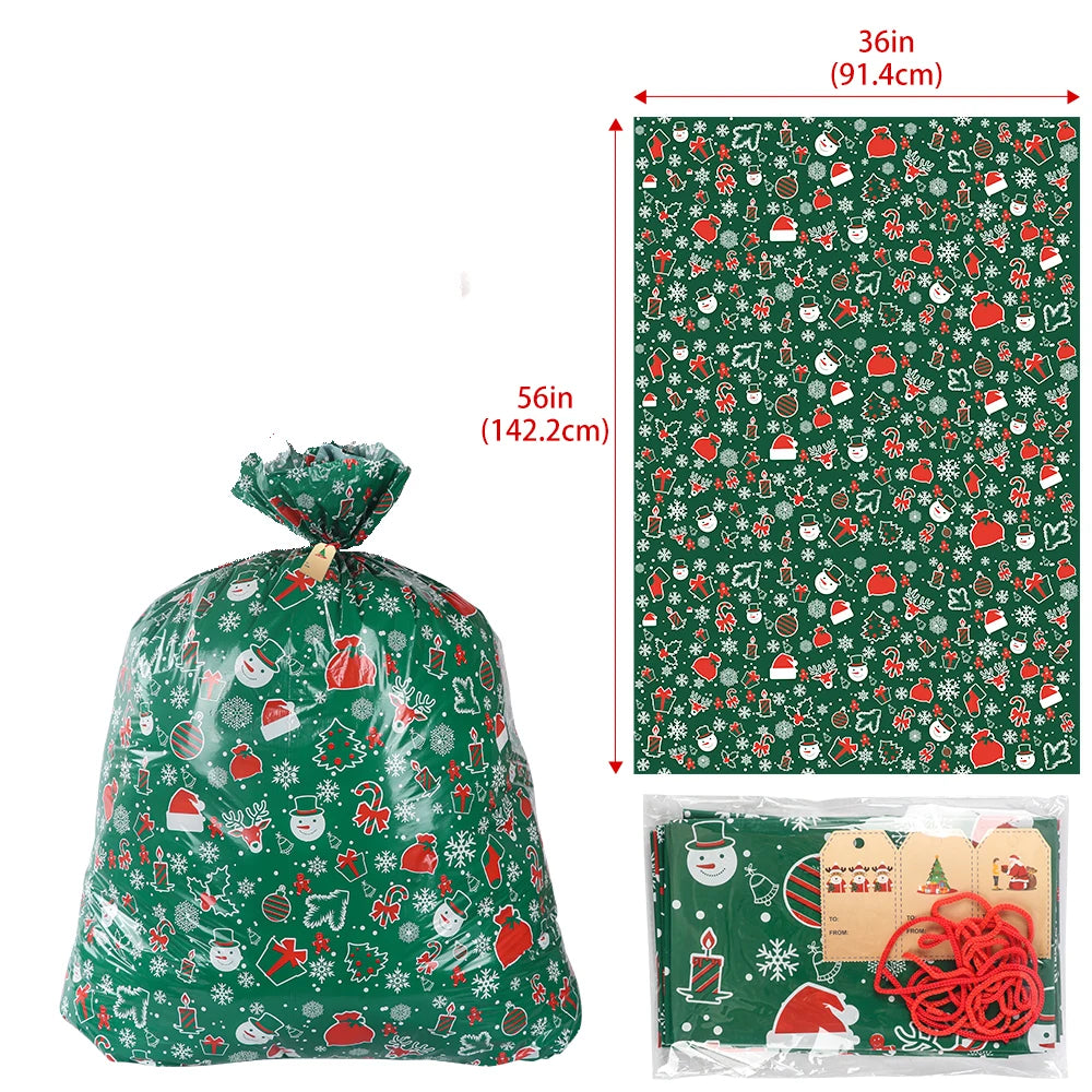 Large Christmas gift bag in green with festive patterns, perfect for holiday gifting
