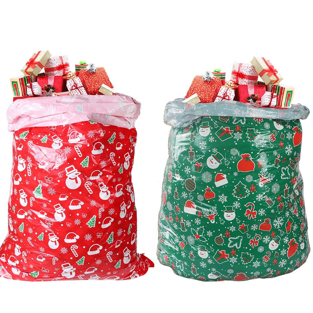 Large Christmas gift bag in red and green patterns, perfect for wrapping holiday presents
