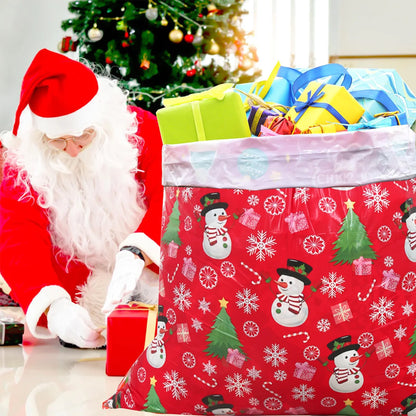 Large Christmas gift bags featuring festive snowman and tree designs, perfect for holiday celebrations