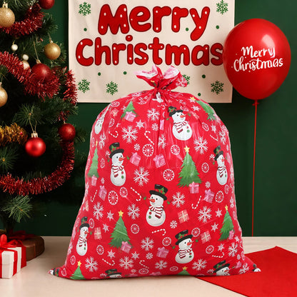Large Christmas gift bags featuring festive snowmen and Christmas trees for holiday celebrations