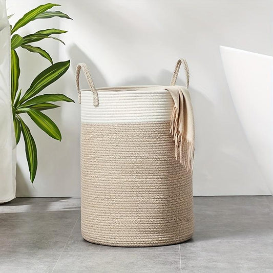 Large Foldable Rope Woven Storage Basket with Handles, Perfect for Organizing Home Decor
