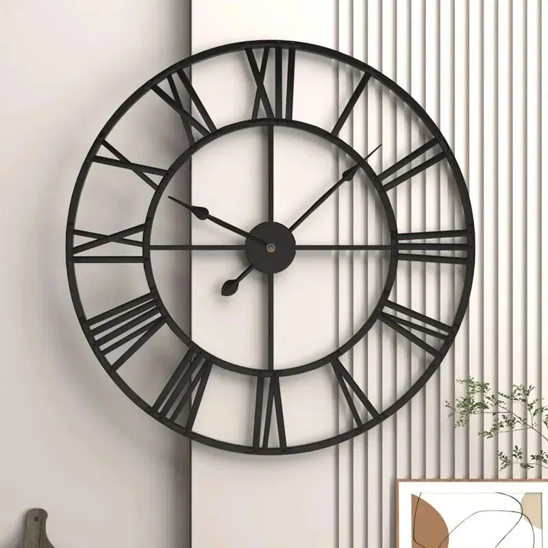 Large Iron Roman Numerals Wall Clock with Elegant Design for Modern Home Decor