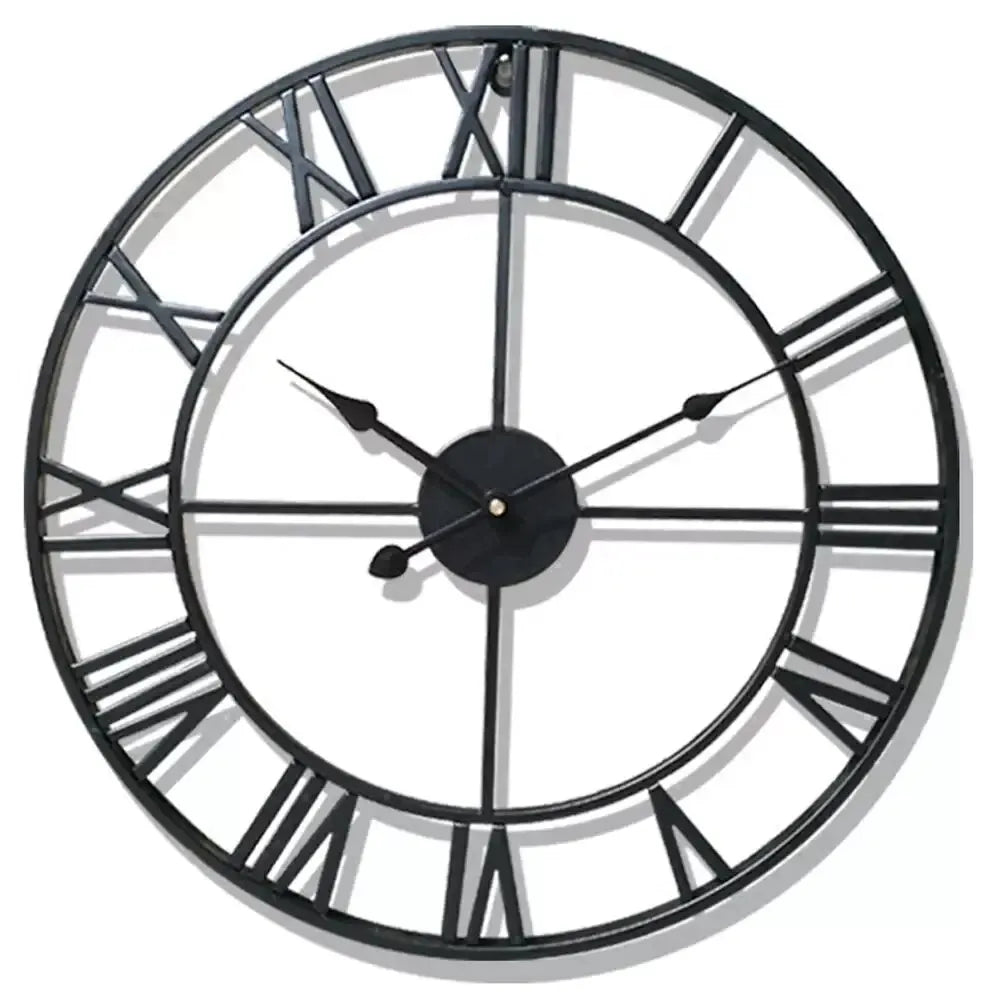 Large Iron Roman Numerals Wall Clock with Modern Design and Open Frame for Stylish Decor