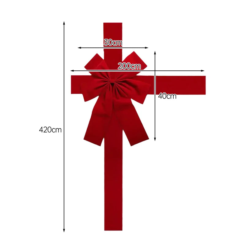 Large Red Organza Front Door Bow with 200cm width and adjustable length for festive decoration