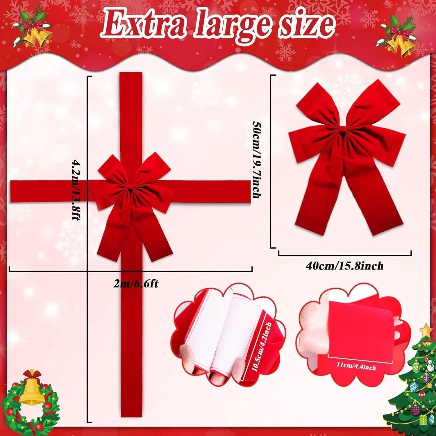 Large Red Organza Front Door Bow with Extra Large Size and Elegant Design for Holiday Decor