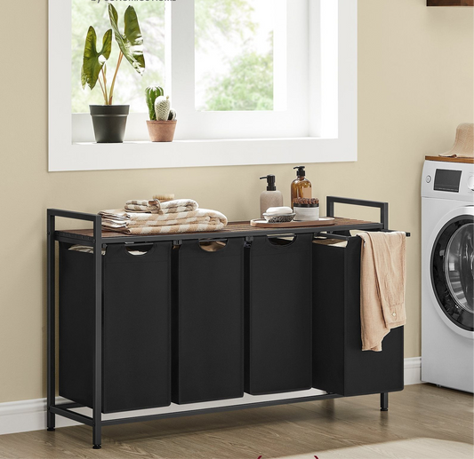 Nutshell laundry sorter with 4 removable bags, featuring a stylish design for easy laundry organization
