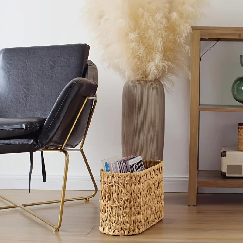 Nutshell toilet paper holder basket in natural woven design, ideal for bathroom organization