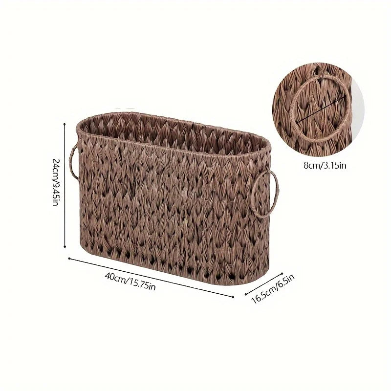 Nutshell toilet paper holder basket in brown wicker design with handles for bathroom storage