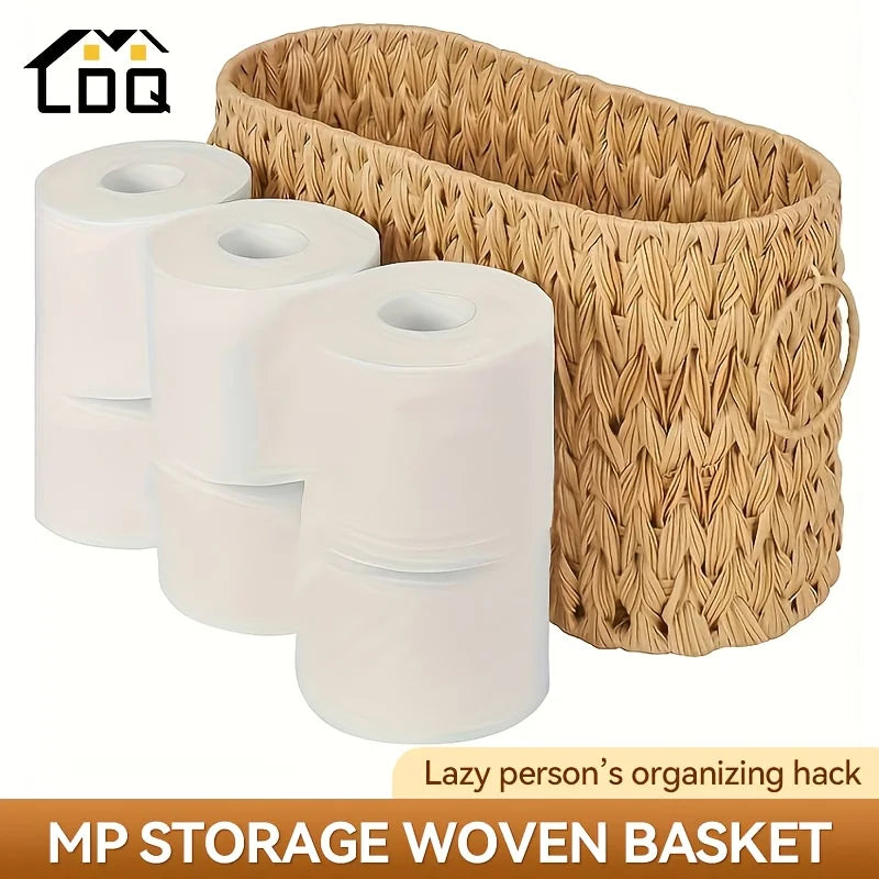 Nutshell toilet paper holder basket made of woven materials with three rolls of toilet paper