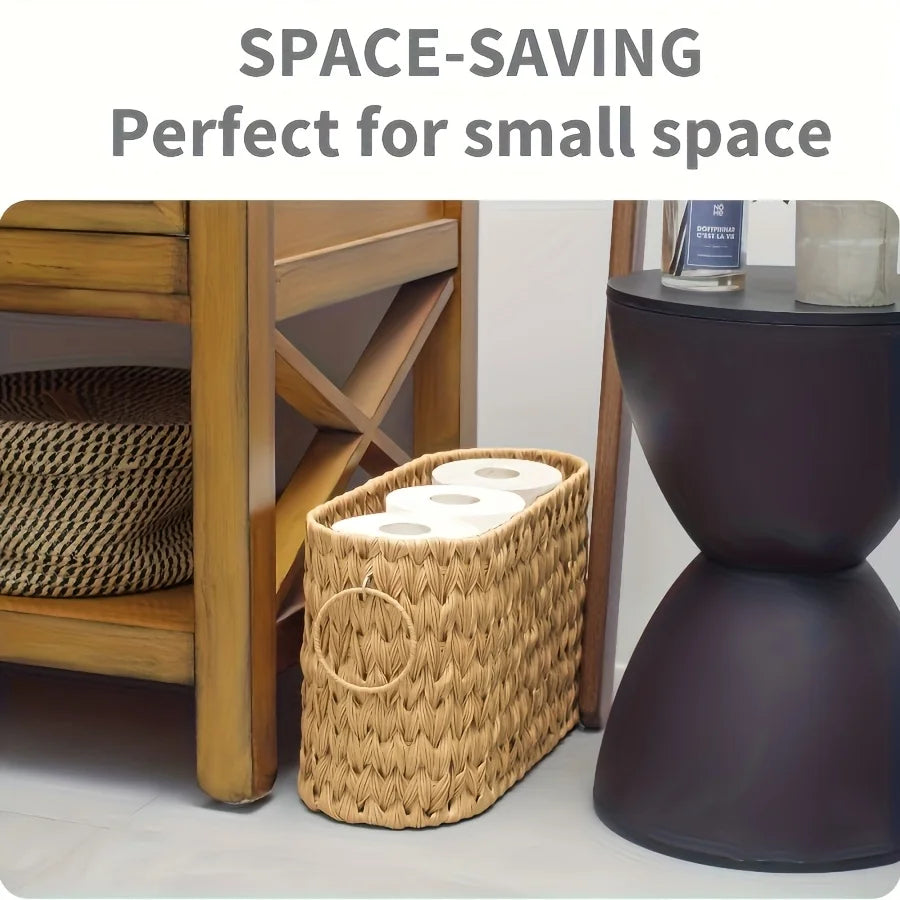 Nutshell toilet paper holder basket designed for space-saving in small areas