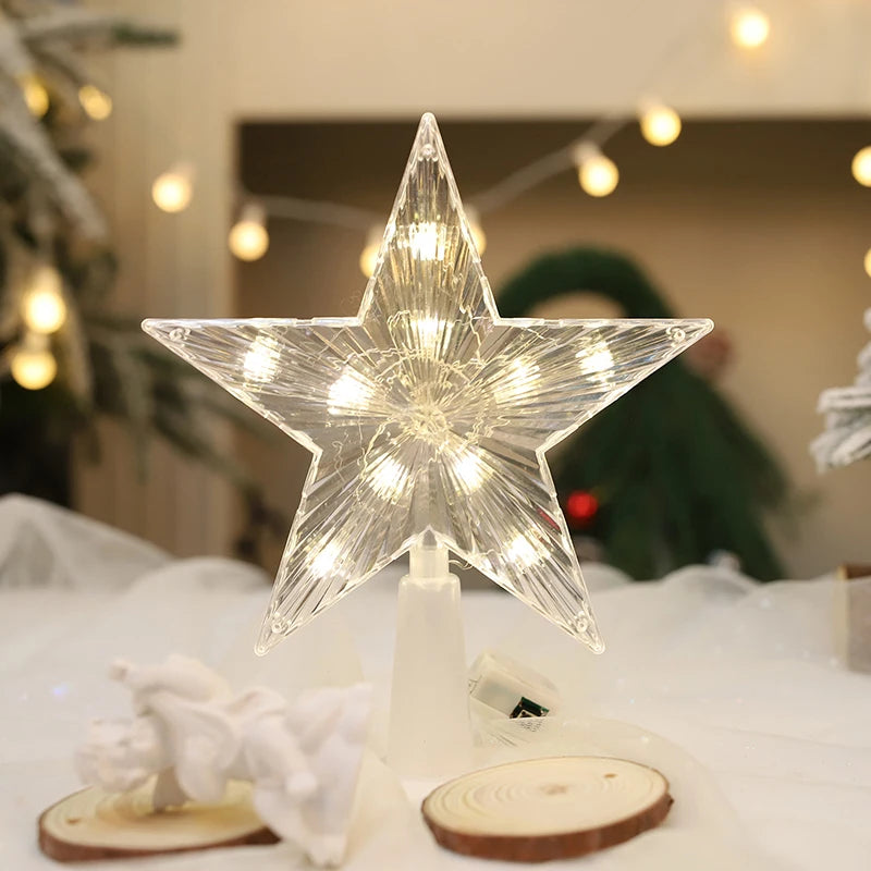 Clear LED Christmas tree star topper with bright lights for festive holiday decor