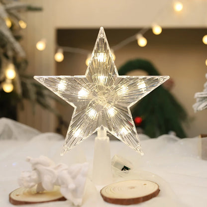 Clear LED Christmas tree star topper with bright lights for festive holiday decor