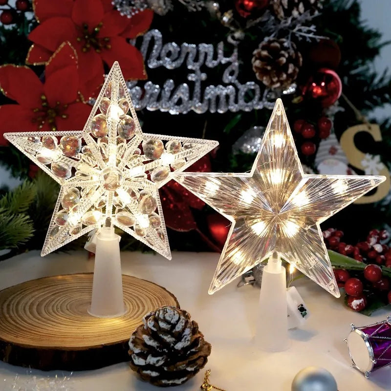 LED Christmas tree star topper with glowing lights perfect for holiday decorations