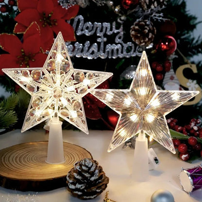 LED Christmas tree star topper with glowing lights perfect for holiday decorations