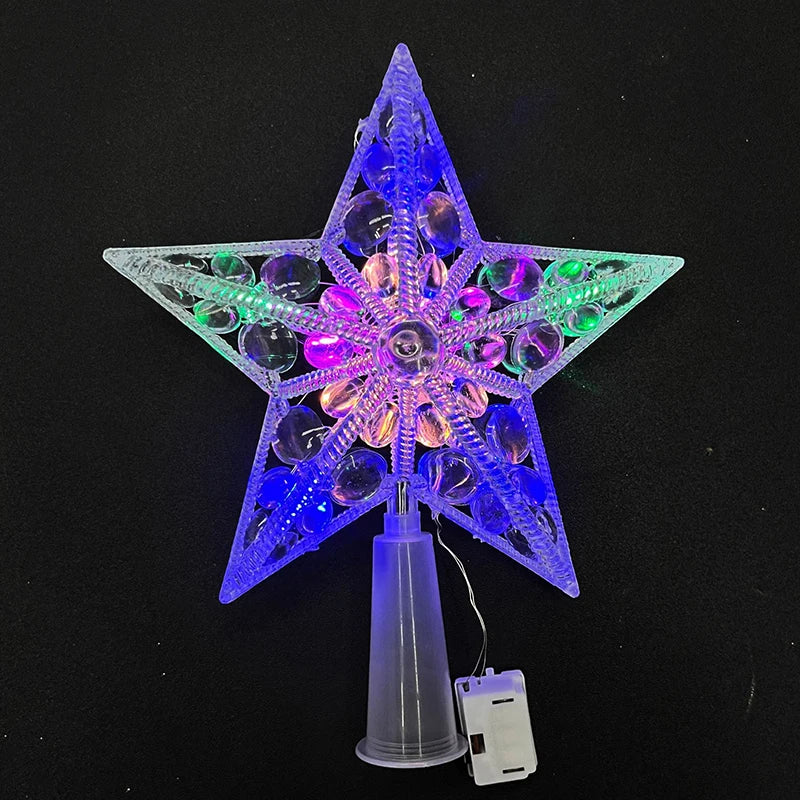 Colorful LED Christmas tree star topper with intricate design and vibrant light effects