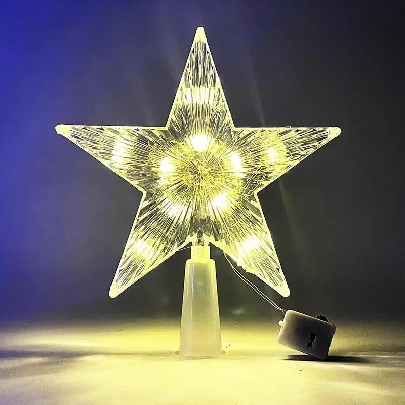 LED Christmas tree star topper with a sparkling design and glowing lights for festive holiday decor