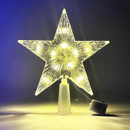LED Christmas tree star topper with a sparkling design and glowing lights for festive holiday decor