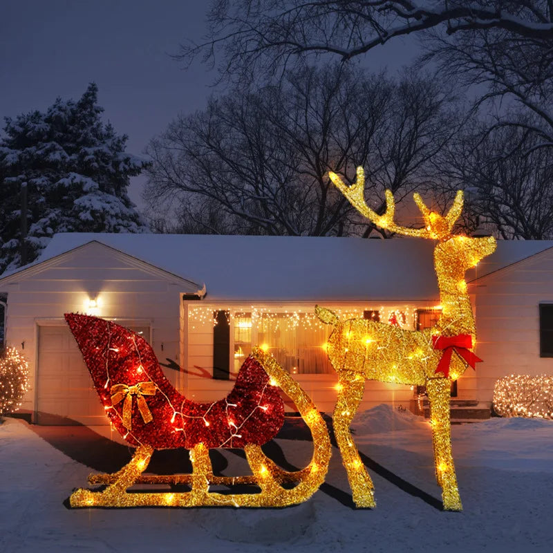 LED reindeer and sleigh outdoor Christmas decoration for festive holiday displays