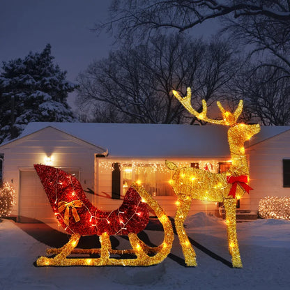 LED reindeer and sleigh outdoor Christmas decoration for festive holiday displays