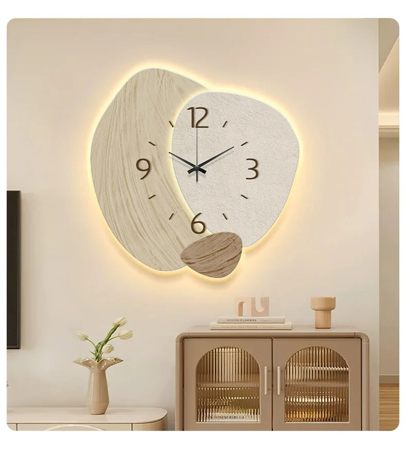 Stylish LED wall clock for living room with a modern design and soft lighting accents