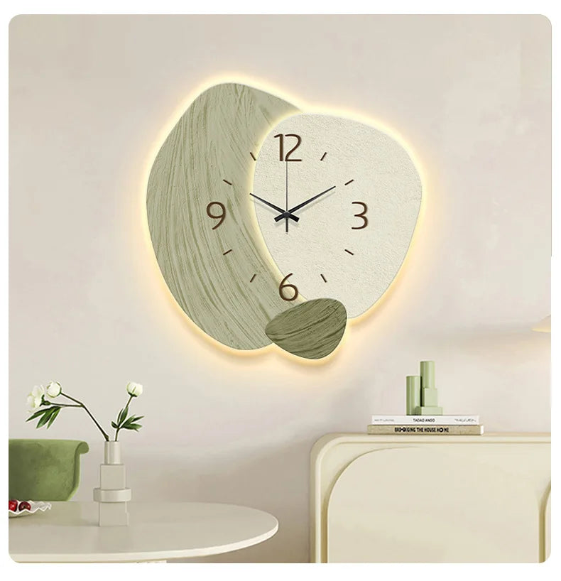 Modern LED wall clock for living room with stylish design and soft lighting
