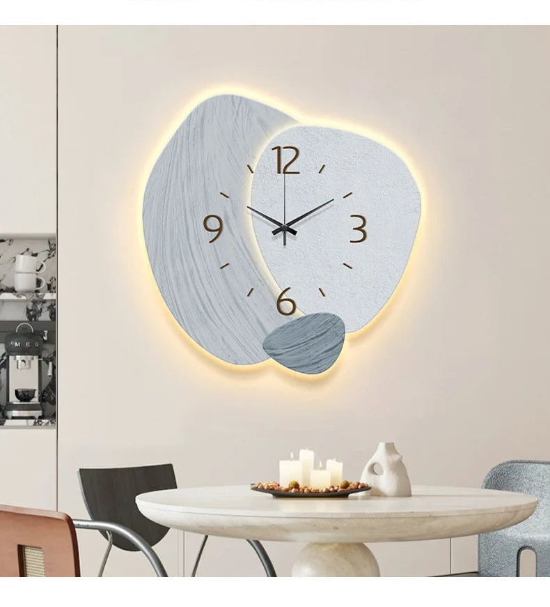 Nutshell LED wall clock for living room with modern design and soft glowing light for a cozy ambiance