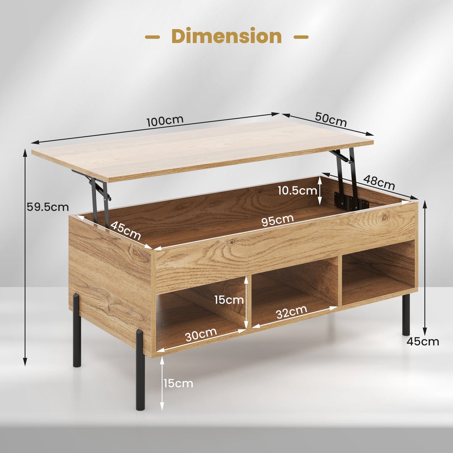 Nutshell lift-top coffee table with storage featuring a natural wood finish and ample compartment space