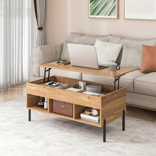 Nutshell lift-top coffee table with storage featuring multiple compartments and a modern design