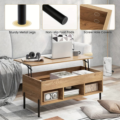 Nutshell lift-top coffee table with storage featuring sturdy metal legs and stylish design