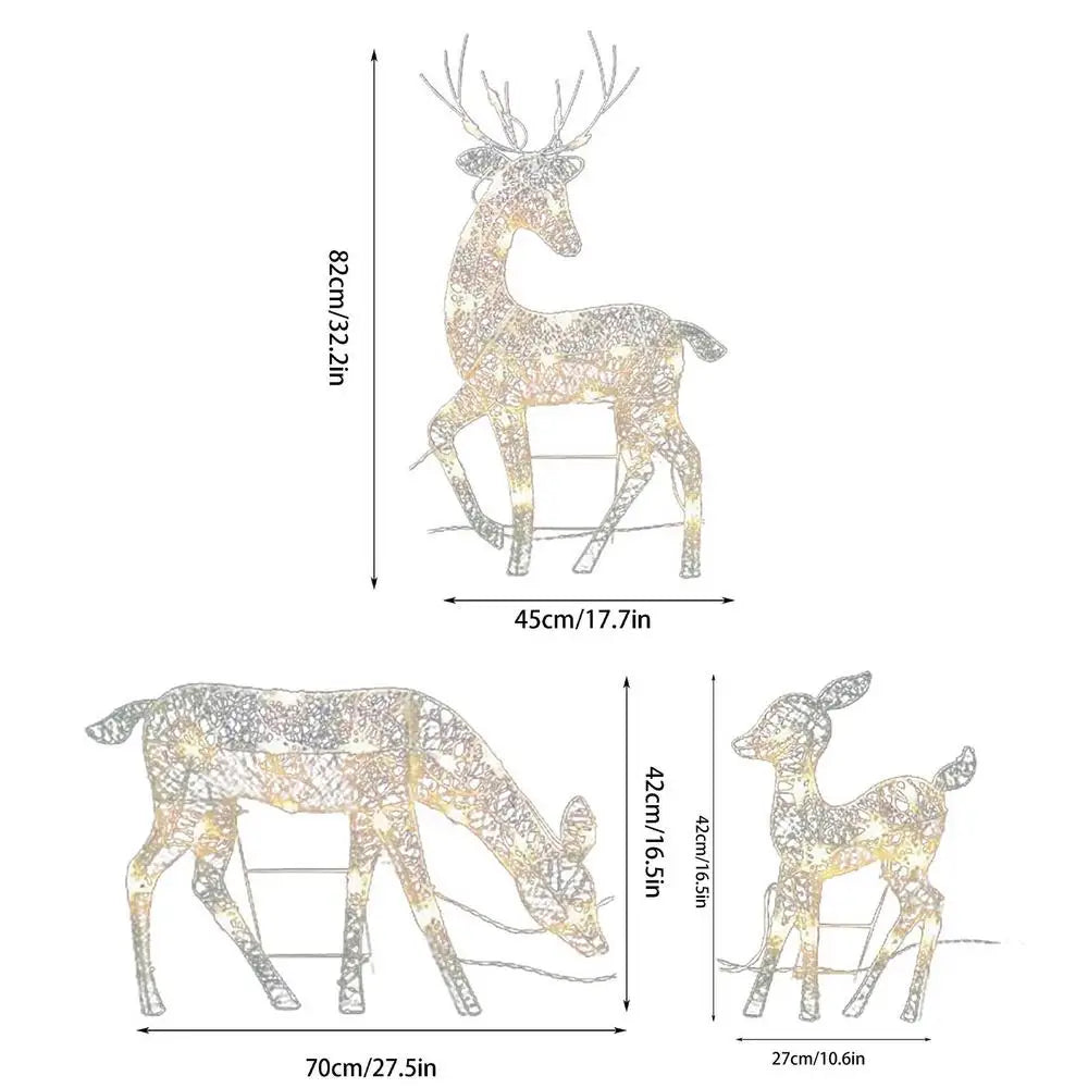 Lighted Christmas reindeer outdoor decoration in three sizes with festive LED lighting for holiday display