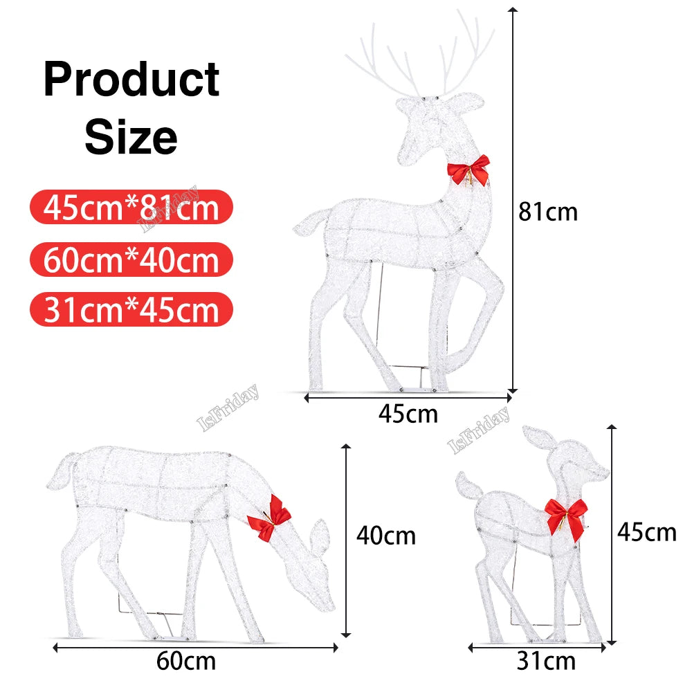 Lighted deer Christmas outdoor decoration featuring two festive reindeer with red bows in varying sizes