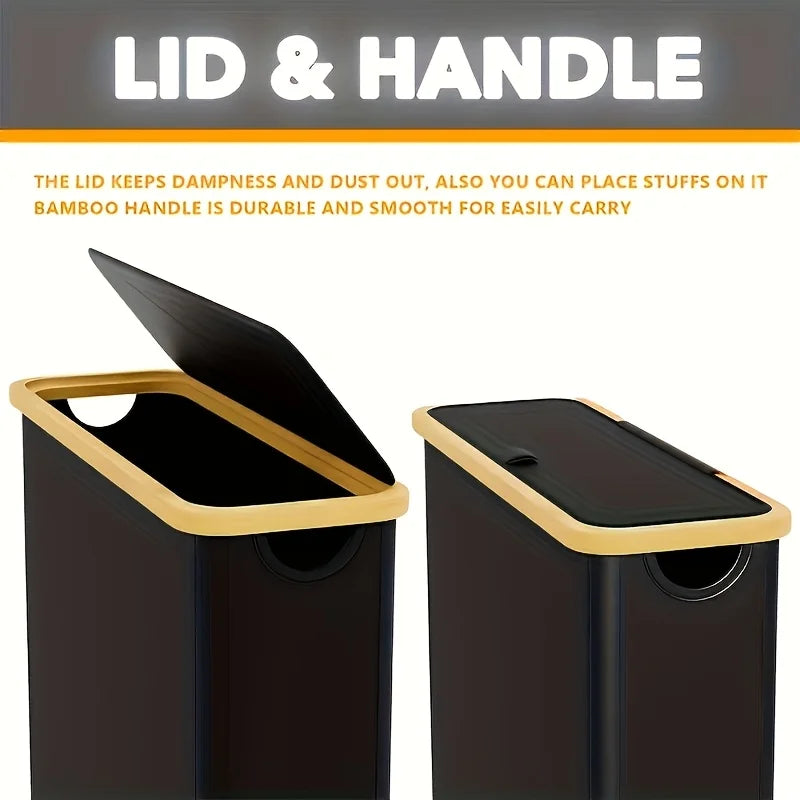 Nutshell Long Roll Paper Storage Box with Durable Bamboo Handle and Dust-Proof Lid
