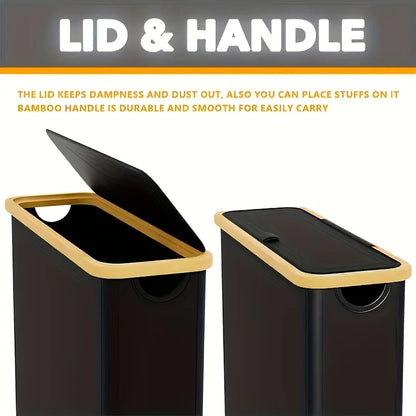 Nutshell Long Roll Paper Storage Box with Durable Bamboo Handle and Dust-Proof Lid
