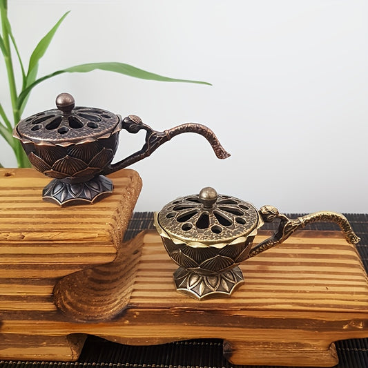 Lotus incense burner decor featuring detailed craftsmanship in bronze and antique finishes